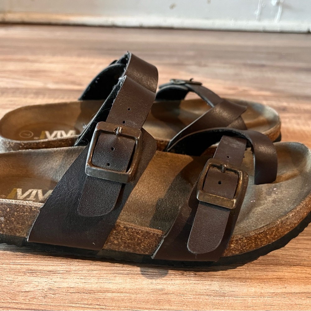 MIA Brown Double-Buckle Cork Footbed Sandals